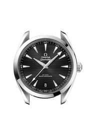 Profilo laterale della cassa in acciaio lucido e spazzolato da 41 mm con vetro zaffiro bombato antiriflesso, corona a vite conica e dettaglio decorativo a onde sul fondello trasparente.